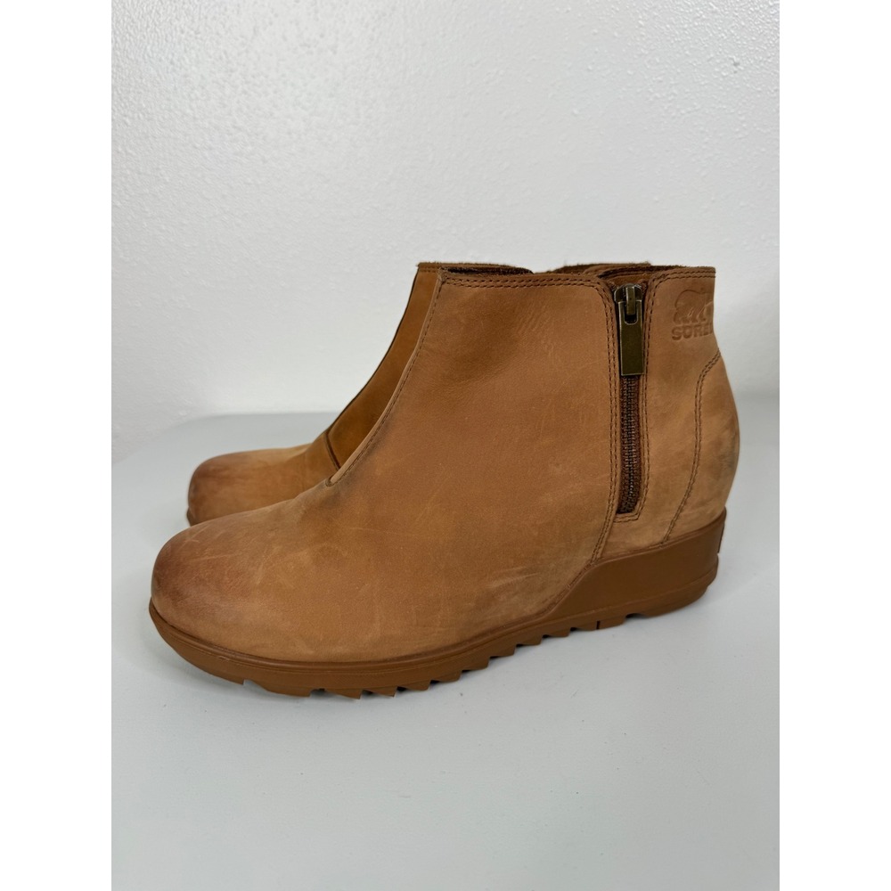 Sorel Brown Leather Wedge Ankle Boots Size 10 - Picture 3 of 8